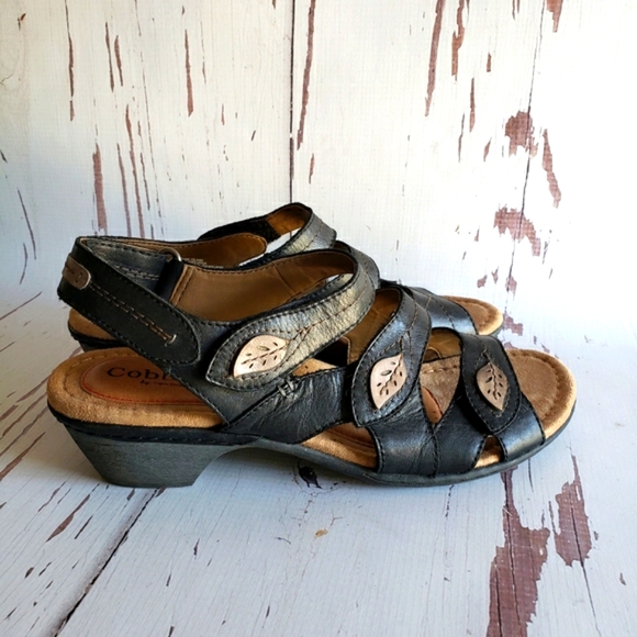 Cobb Hill black leather adjustable straps open toe slide woman sandals size 10 - Picture 1 of 5